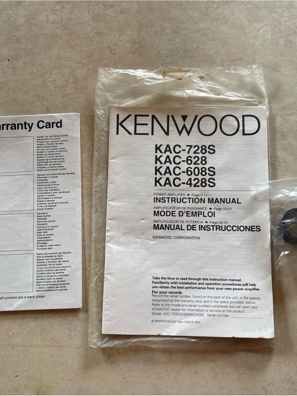Kenwood Instruction Manual for KAC-728S, KAC-628, KAC-608S KAC-428S